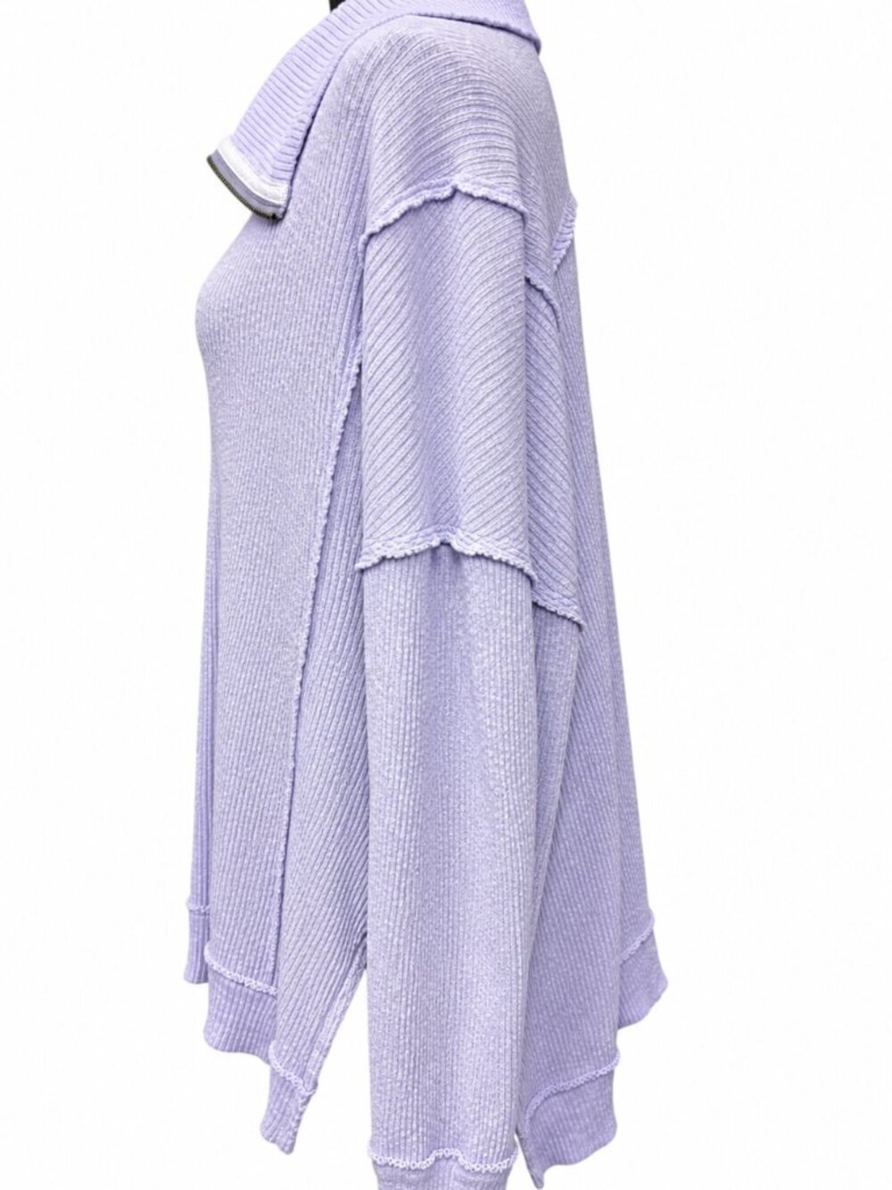 We The Free Lavender Waffle Knit Half Zip Pullover | Raw Edge Oversized Boho Top - Picture 3 of 8